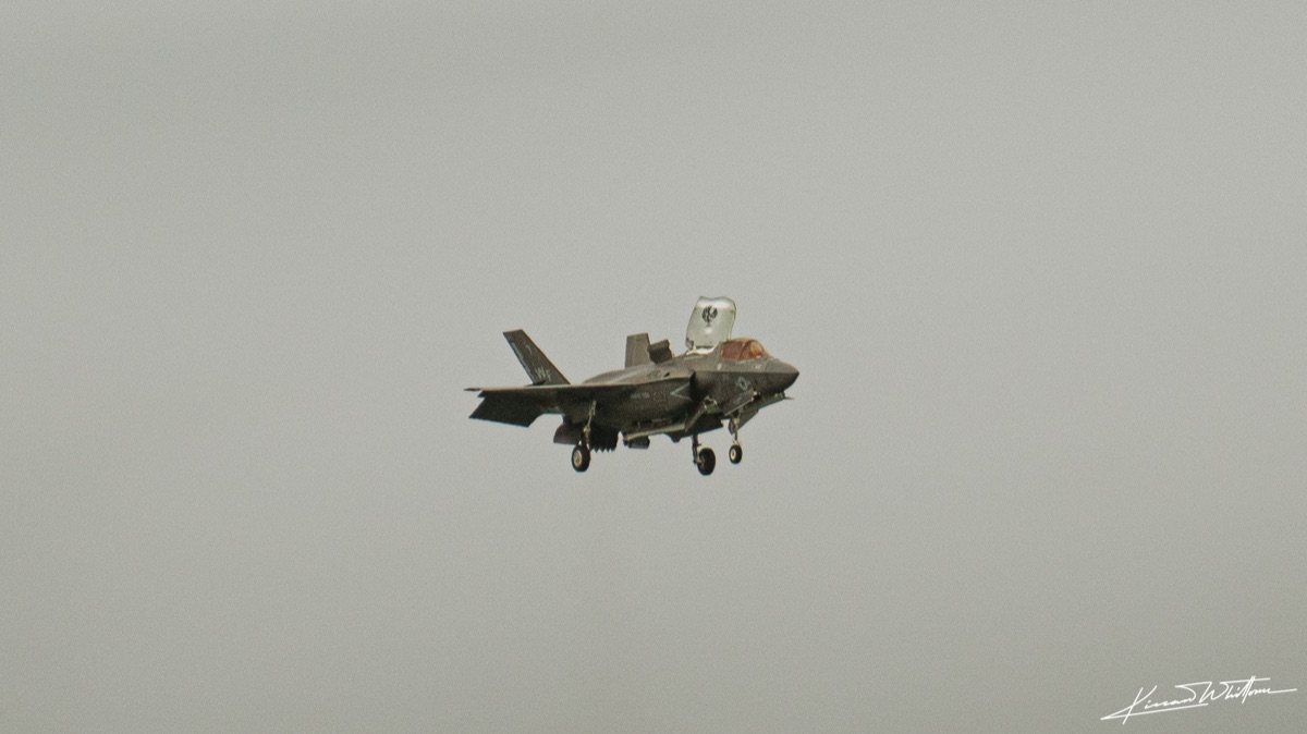 F-35 Lightning II hovering with landing gear down